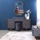 Mango Dresser with Mirror and Stool - Deep Grey